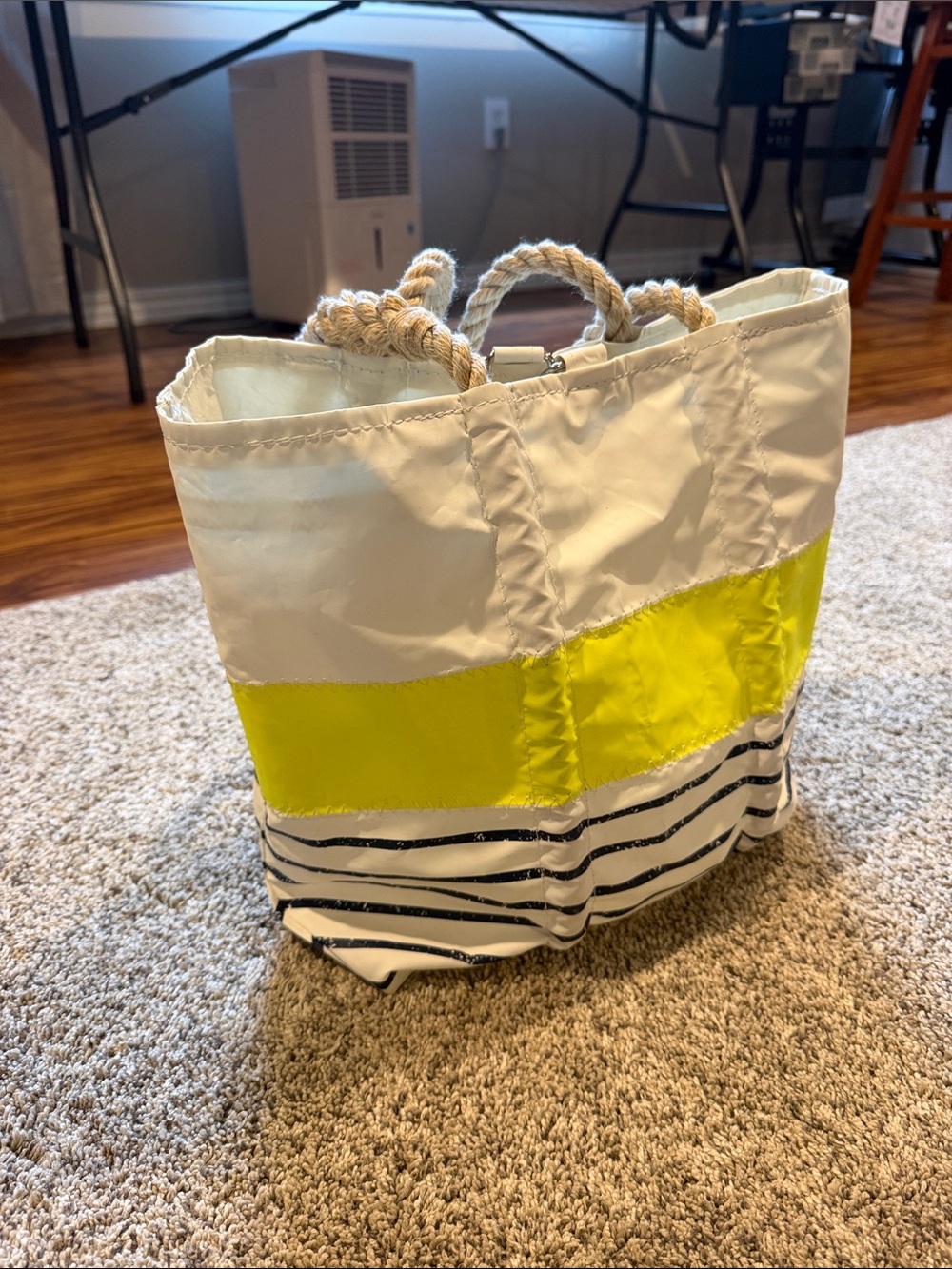 J. Crew White, Yellow and Navy Rope-Handle Tote